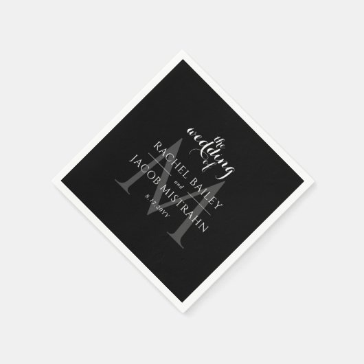 Serviette En Papier Simple Monogramme B&W Photo Mariage Réception (Coin)