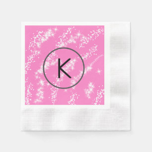 Serviette En Papier simple monogramme blanc minimal paillettes rose ea