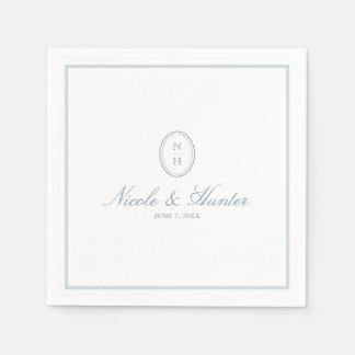 Serviette En Papier Simple Monogramme Bleu Poussiéreux Blason de Maria