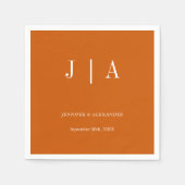 Serviette En Papier Simple Monogramme Couple Nom Brûlé Orange Et Blanc (Devant)