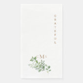 Serviette En Papier Simple Monogramme Doré Feuillage Grateful  (Devant)