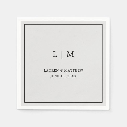Serviette En Papier Simple Monogramme Gris Clair Élégant Mariage (Devant)