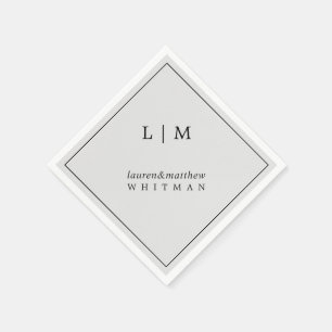 Serviette En Papier Simple Monogramme Gris Clair Mariage Élégant