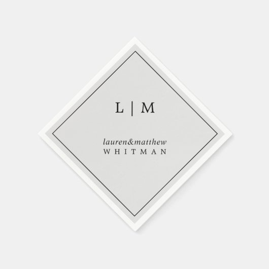 Serviette En Papier Simple Monogramme Gris Clair Mariage Élégant (Coin)