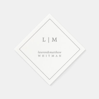 Serviette En Papier Simple Monogramme Gris Foncé Élégant de Mariage