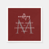 Serviette En Papier Simple Monogramme Mariage de Noël rouge foncé (Devant)