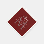 Serviette En Papier Simple Monogramme Mariage de Noël rouge foncé (Coin)