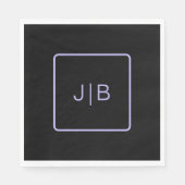 Serviette En Papier Simple monogramme moderne noir et lavande (Devant)