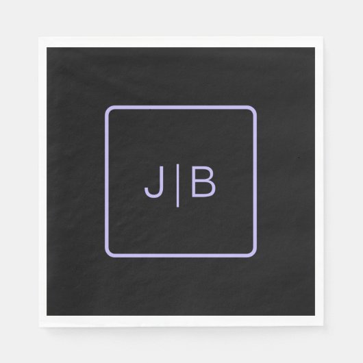 Serviette En Papier Simple monogramme moderne noir et lavande (Devant)