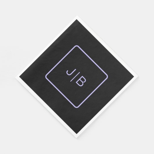 Serviette En Papier Simple monogramme moderne noir et lavande (Coin)