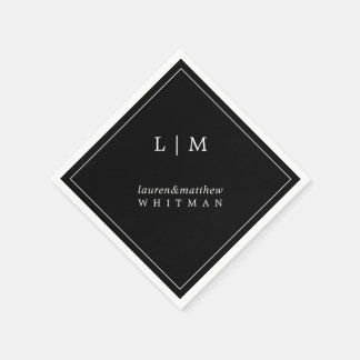 Serviette En Papier Simple Monogramme Noir Élégant Mariage