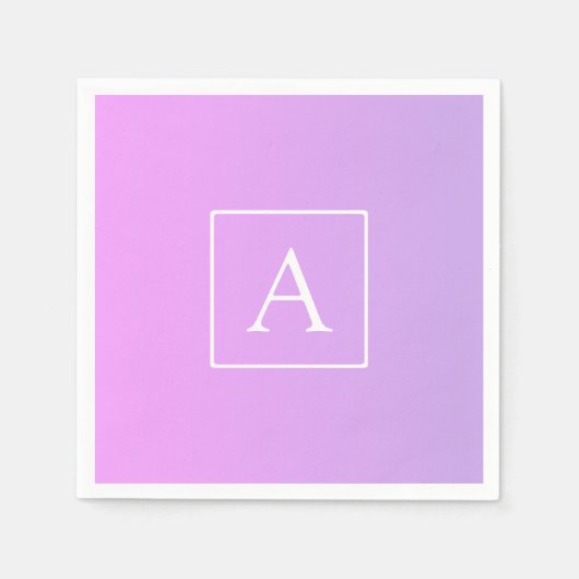 Serviette En Papier Simple Monogramme | Ombré Rose/Violet Subtil (Devant)
