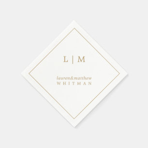 Serviette En Papier Simple Monogramme Or Élégant Mariage Antique