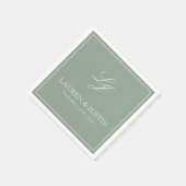 Serviette En Papier Simple Monogramme Sage Green Élégant Mariage de sc (Coin)