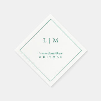 Serviette En Papier Simple Monogramme Vert Émeraude Élégant Mariage