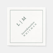 Serviette En Papier Simple Monogramme Vert Forêt Élégant Mariage (Devant)