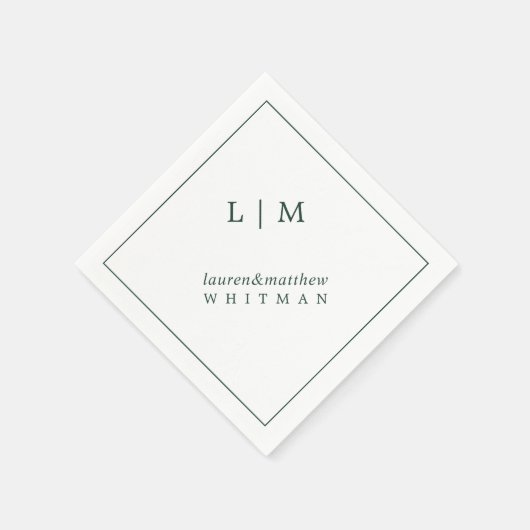 Serviette En Papier Simple Monogramme Vert Forêt Élégant Mariage (Coin)