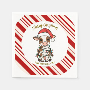 Serviette En Papier Simple motif moderne de vache de Noël de veau de b