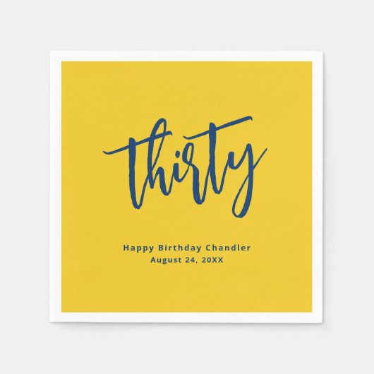 Serviette En Papier Simple Mustard Jaune 30e fête d'anniversaire (Devant)
