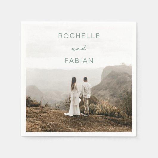 Serviette En Papier Simple Muted Green Photo Mariage élégant (Devant)