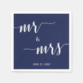 Serviette En Papier Simple Navy Blue M. et Mme Mariage Napkins (Devant)