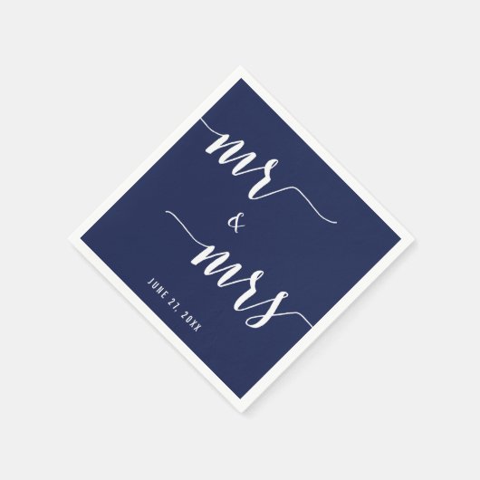 Serviette En Papier Simple Navy Blue M. et Mme Mariage Napkins (Coin)