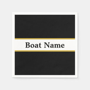 Serviette En Papier Simple noir blanc et or avec nom de bateau