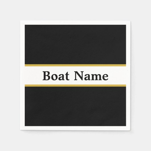 Serviette En Papier Simple noir blanc et or avec nom de bateau (Devant)