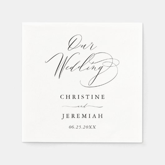 Serviette En Papier Simple noir blanc Mariage de script moderne (Devant)