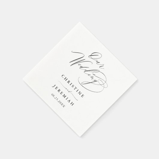 Serviette En Papier Simple noir blanc Mariage de script moderne (Coin)
