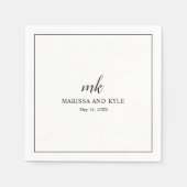 Serviette En Papier Simple Noir Blanc Monogramme Moderne Mariage éléga (Devant)
