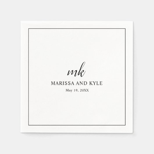 Serviette En Papier Simple Noir Blanc Monogramme Moderne Mariage éléga (Devant)