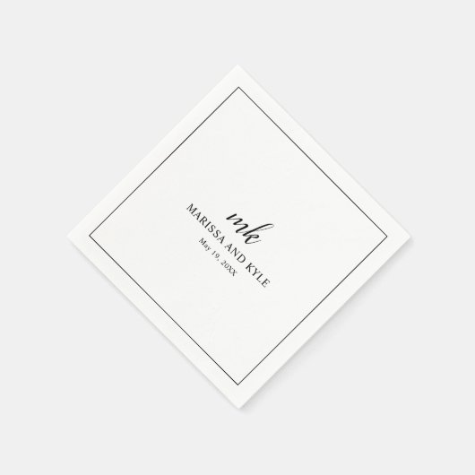 Serviette En Papier Simple Noir Blanc Monogramme Moderne Mariage éléga (Coin)