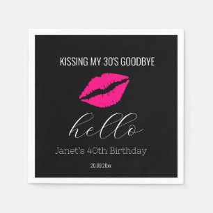 Serviette En Papier Simple Noir Bonjour 40 Baiser 30 Adieu Anniversair