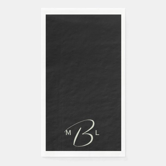 Serviette En Papier Simple Noir Combo Police Monogramme Noir Mariage (Devant)