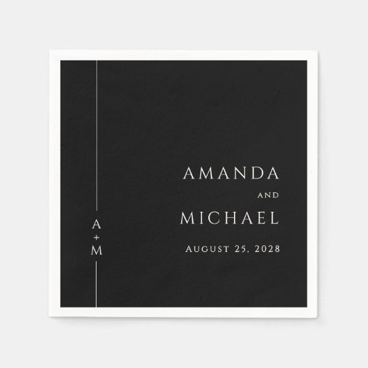 Serviette En Papier Simple noir élégant Mariage de monogramme classiqu (Devant)