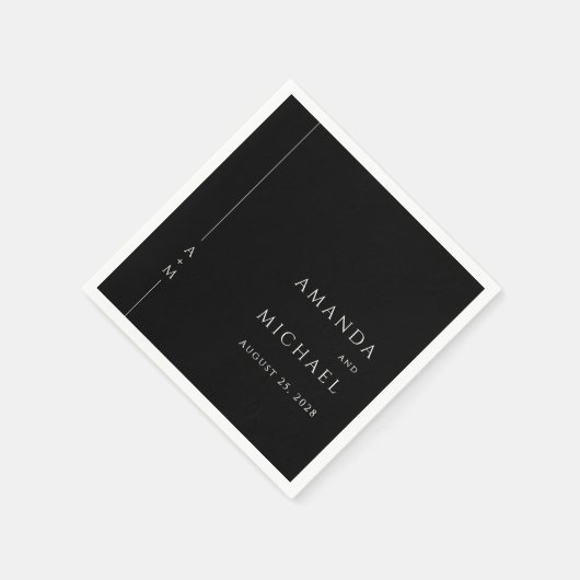 Serviette En Papier Simple noir élégant Mariage de monogramme classiqu (Coin)