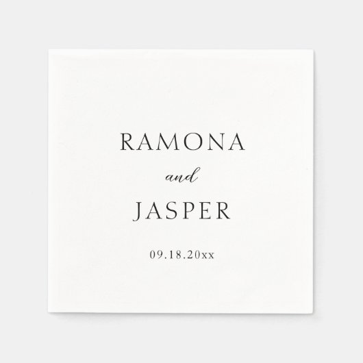 Serviette En Papier Simple noir et blanc Gras Mariage moderne (Devant)