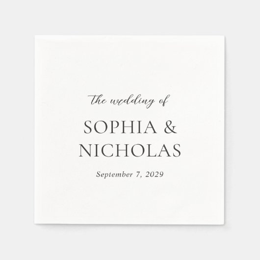 Serviette En Papier Simple noir et blanc Mariage moderne (Devant)