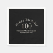 Serviette En Papier Simple noir et écru beige 100e anniversaire (Devant)