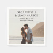 Serviette En Papier Simple Noir Mariage moderne (Devant)