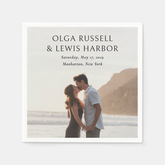 Serviette En Papier Simple Noir Mariage moderne (Devant)