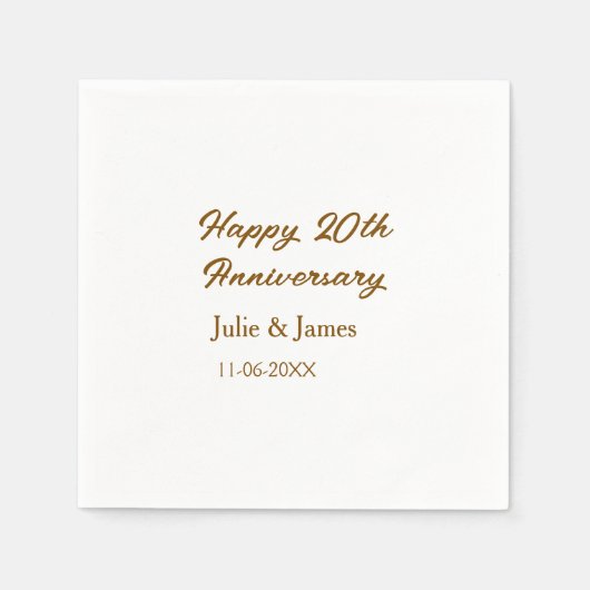 Serviette En Papier simple nom de dat20e anniversaire marron doré joye (Devant)