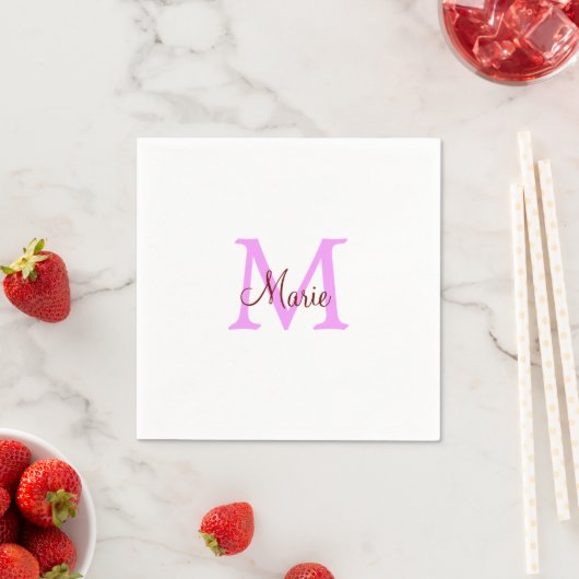 Serviette En Papier simple nom minimal ajouter monogramme rose rouge (En situation)