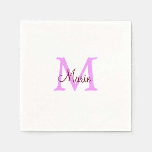 Serviette En Papier simple nom minimal ajouter monogramme rose rouge (Devant)