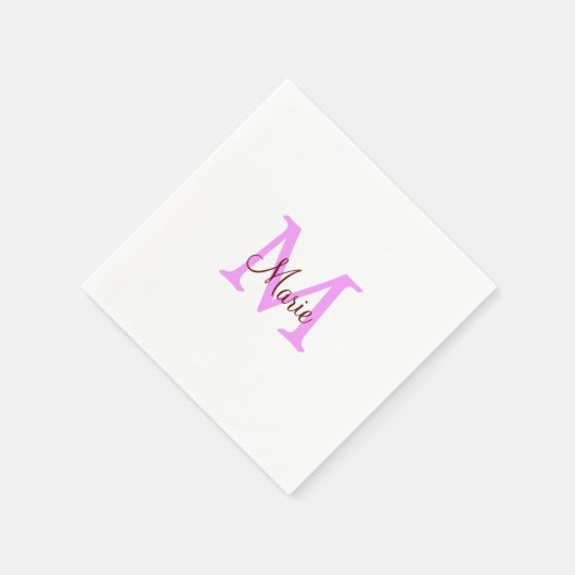 Serviette En Papier simple nom minimal ajouter monogramme rose rouge (Coin)