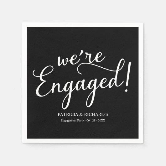 Serviette En Papier Simple Nous sommes Engaged Engagement Party Noir (Devant)