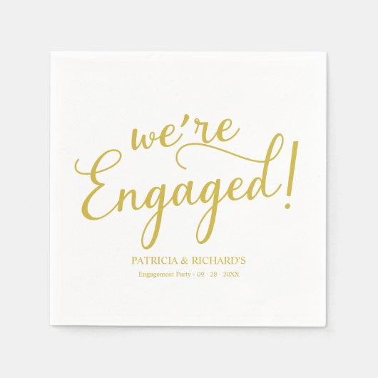 Serviette En Papier Simple Nous sommes engagés Engagement Party Gold (Devant)