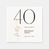 Serviette En Papier Simple Or Noir et Blanc 40 Ans (Devant)