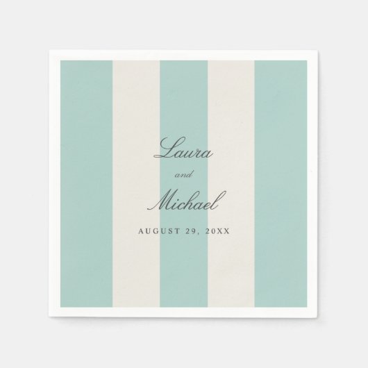 Serviette En Papier Simple Pale Teal Cabana Stripes Wedding (Devant)